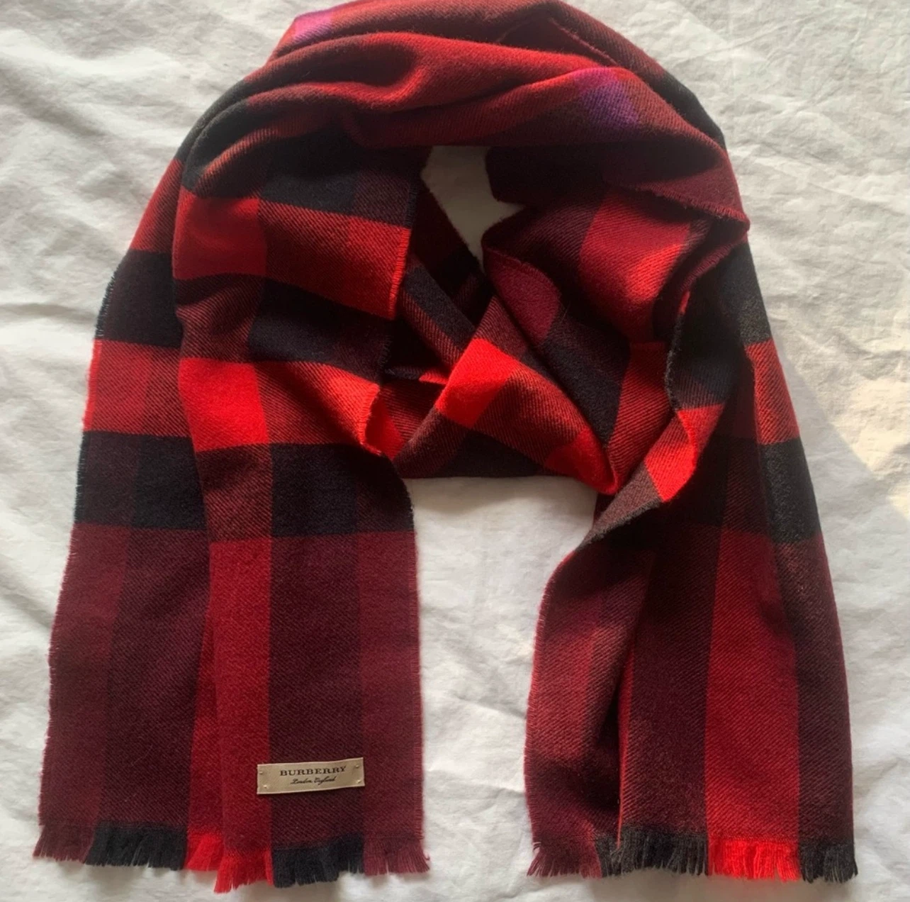Burberry Giant Red Tartan Plaid Check Cashmere Wool Scarf - photo 4