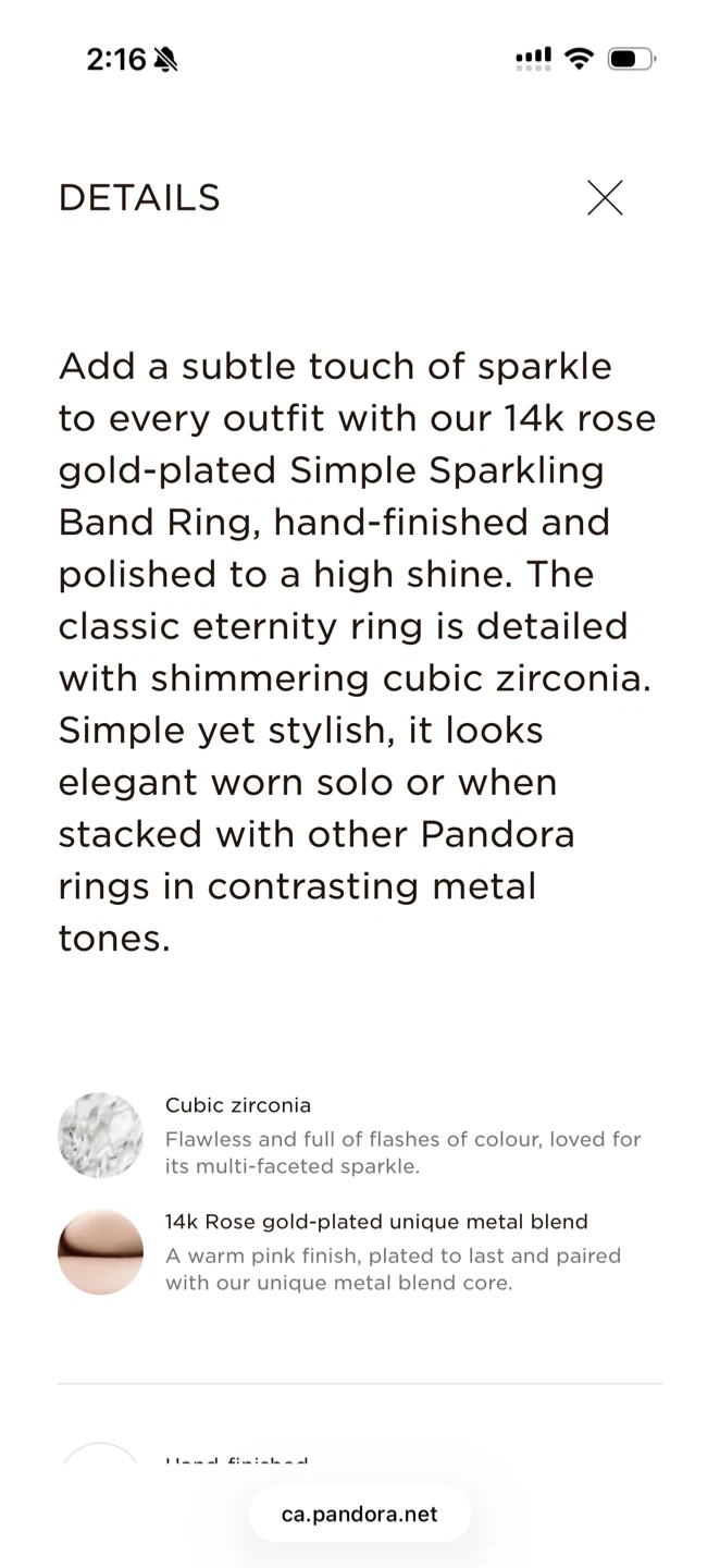 Pandora 14k Rose Gold-Plated Simple Sparkling Band Ring - photo 3