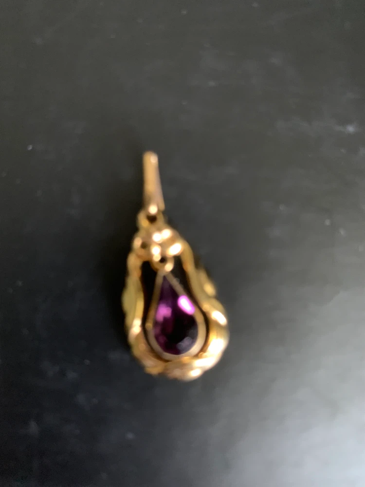 Gold plated vintage Teardrop Pendant with Purple Stone - photo 5