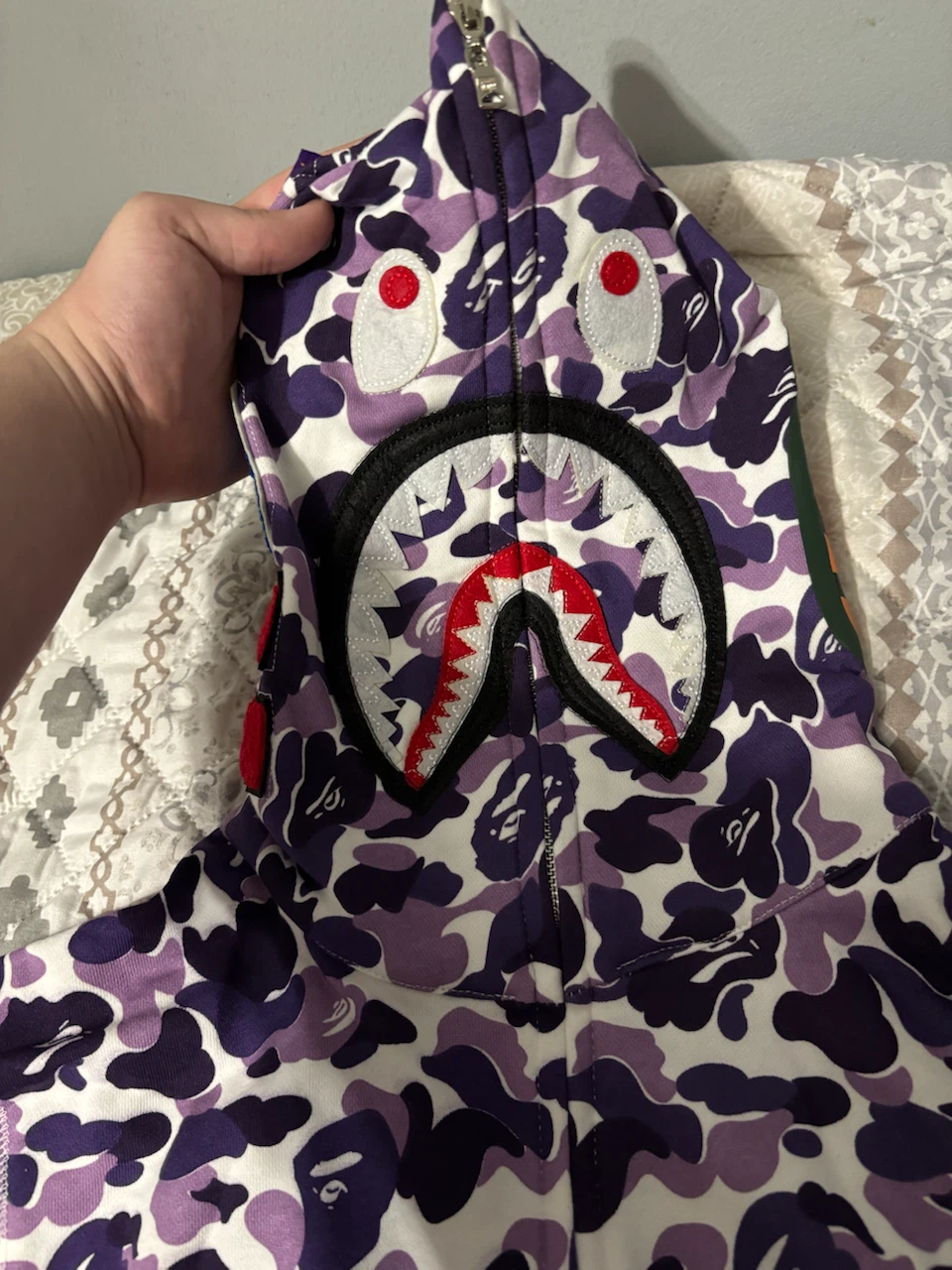 BAPE Shark Purple Camo Zip-Up Hoodie SZ L - photo 3
