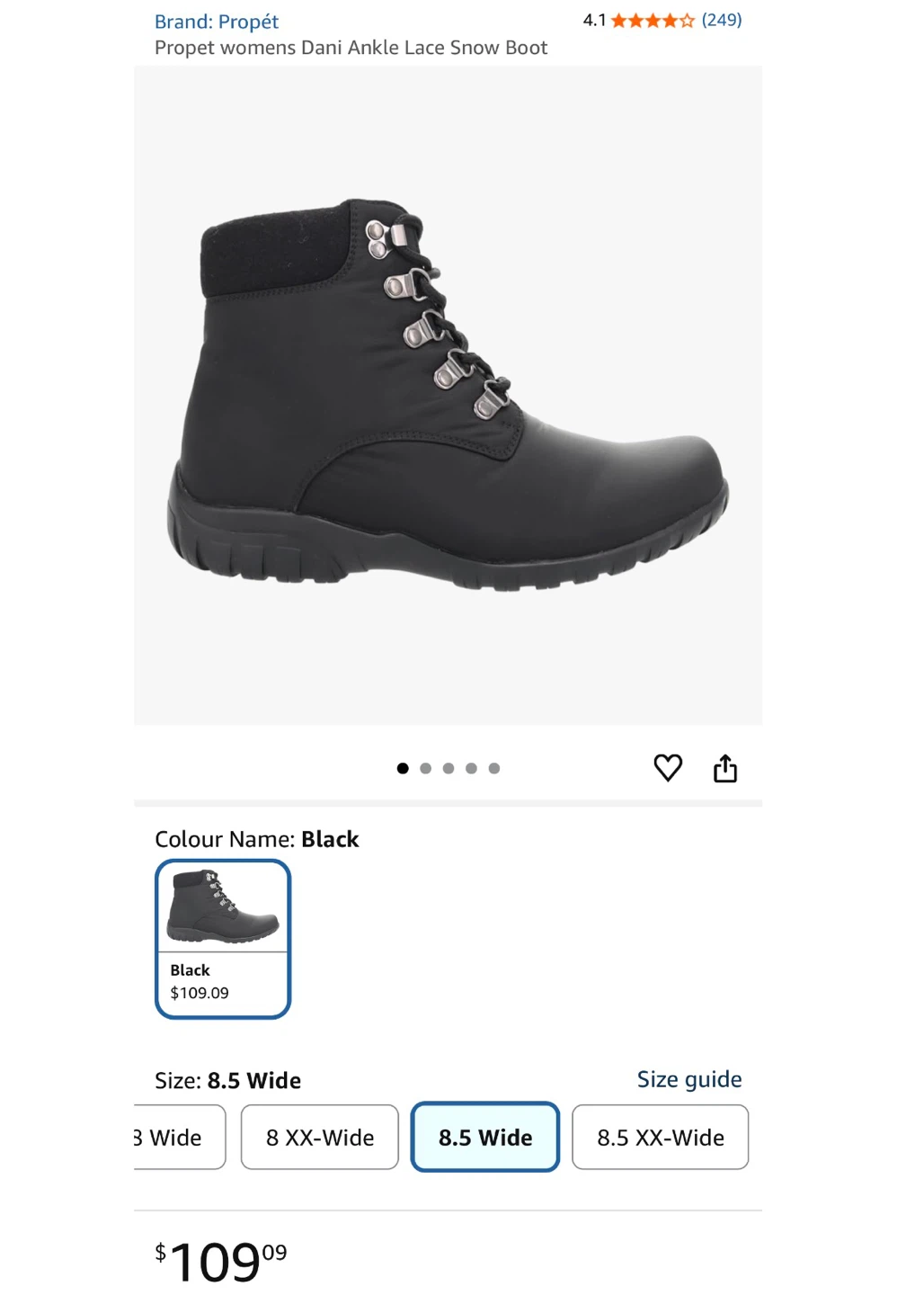 Propet Dani Ankle Lace Snow Boots Black 8.5 Wide