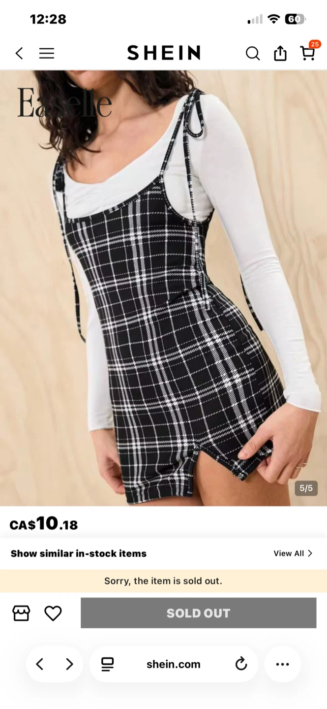 Easelle Black and White Plaid Pinafore Dress