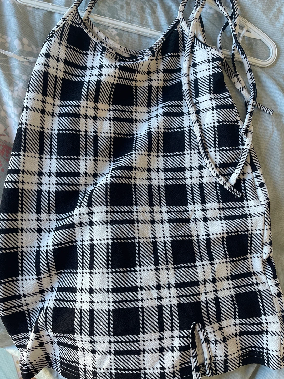 Easelle Black and White Plaid Pinafore Dress - photo 3