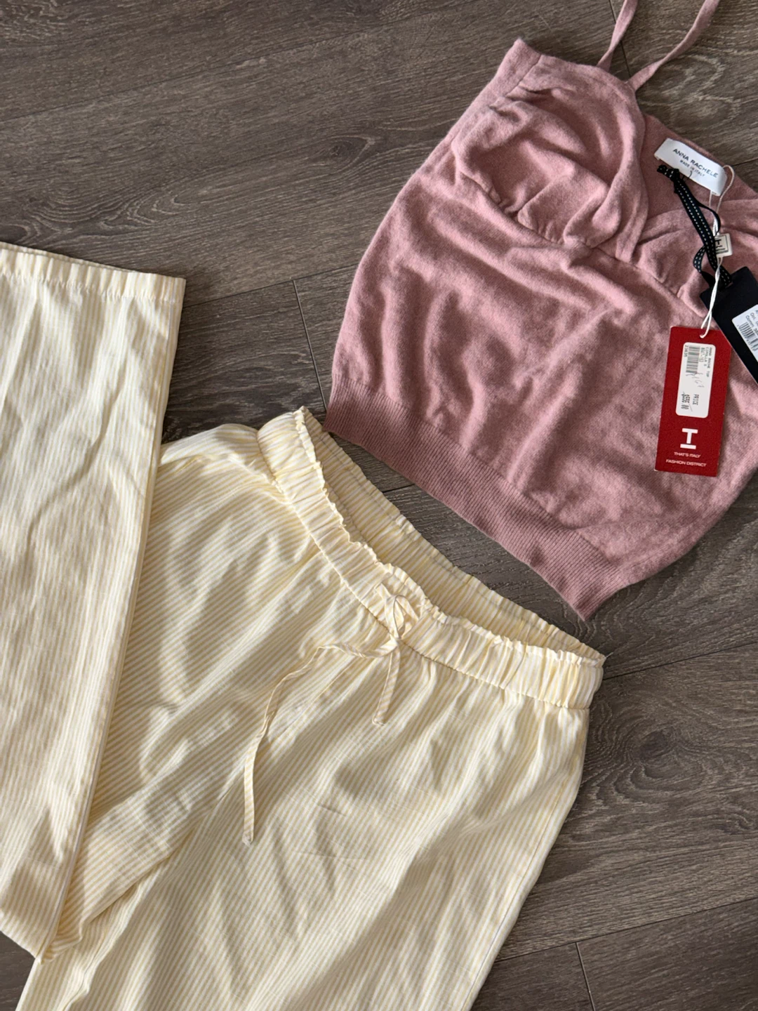 Anna Rachele Pink Knit Top and Striped Pants Set