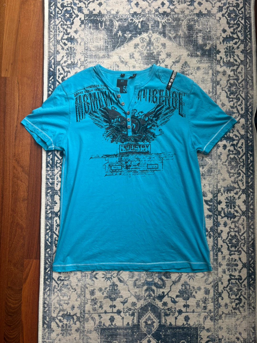 Affliction Blue Graphic Henley T-Shirt Size M