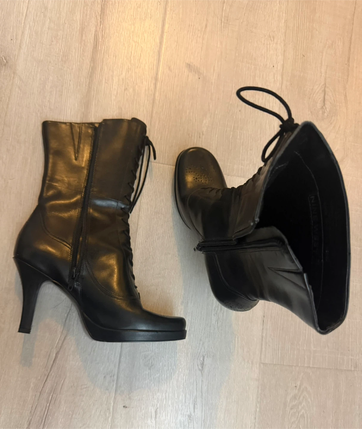Nine West black lace-up heeled boots