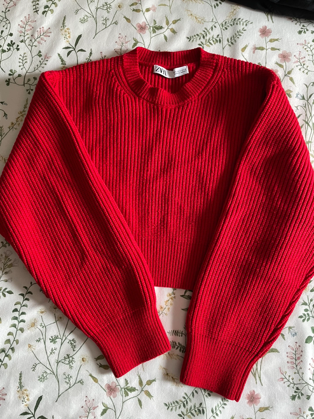 Zara Red Ribbed Sweater with matching skirt