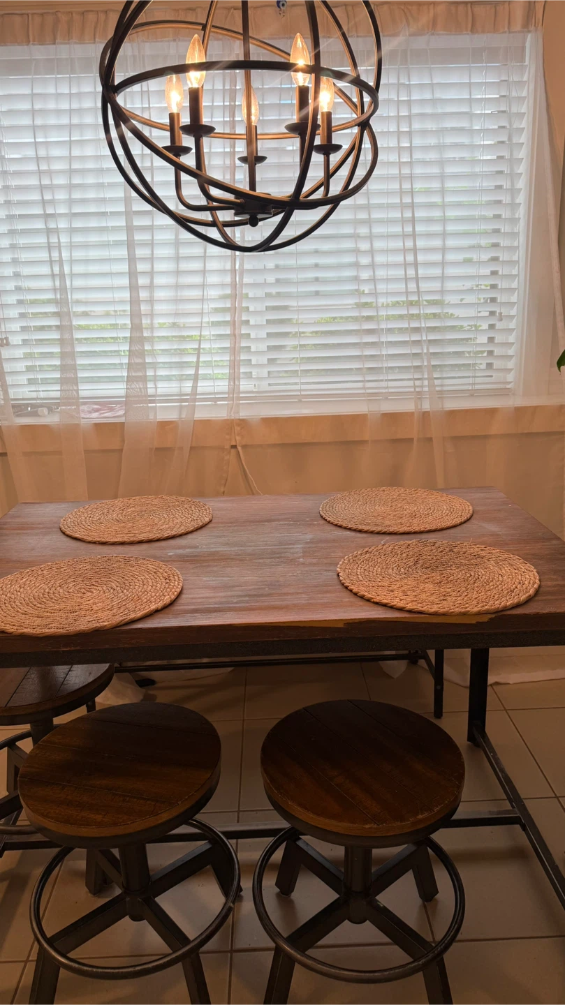 Rustic Industrial Dining Table Set with Bench
