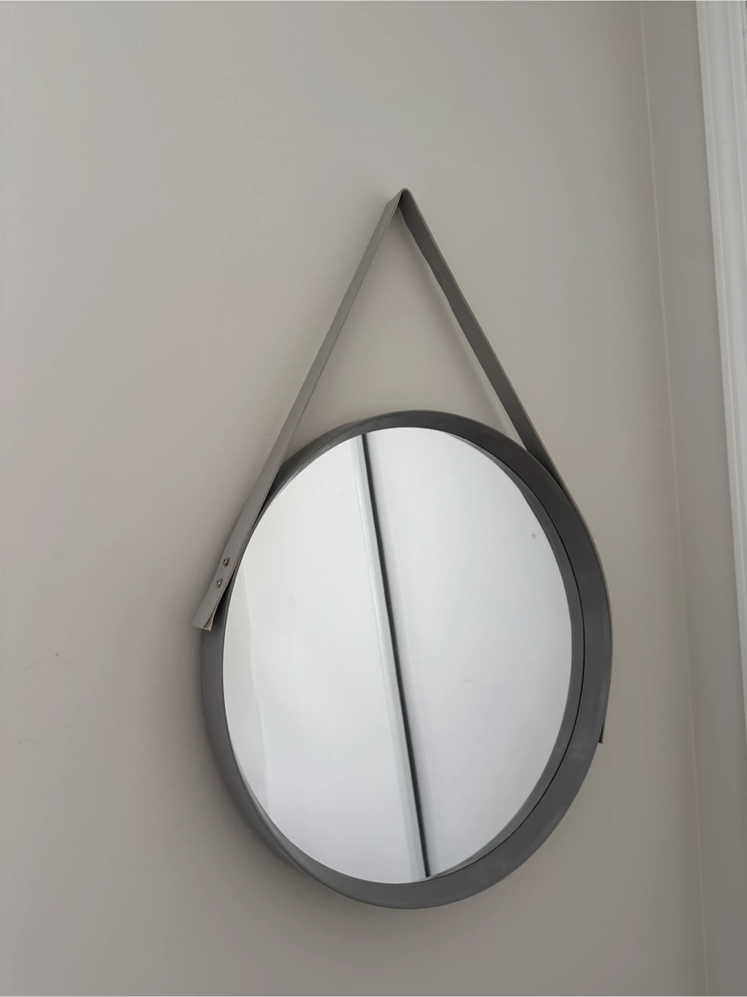 Modern Grey Round Wall Mirror with Strap