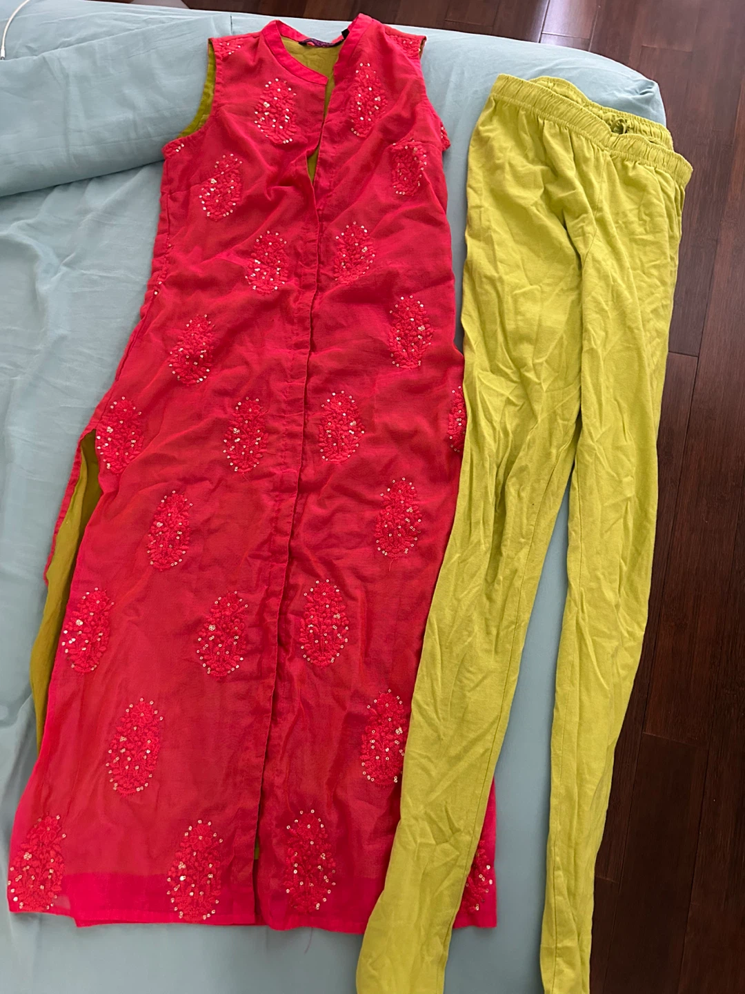 Pink Kurti and Lime Green Leggings Set - photo 2