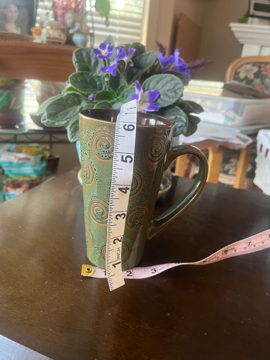 Ceramic Mug, Spiral Pattern, Chocolate Brown Interior, 6 in Tall - photo 2