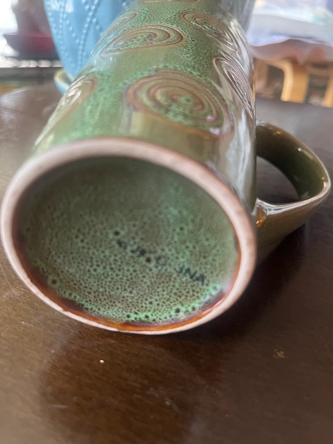 Ceramic Mug, Spiral Pattern, Chocolate Brown Interior, 6 in Tall - photo 4