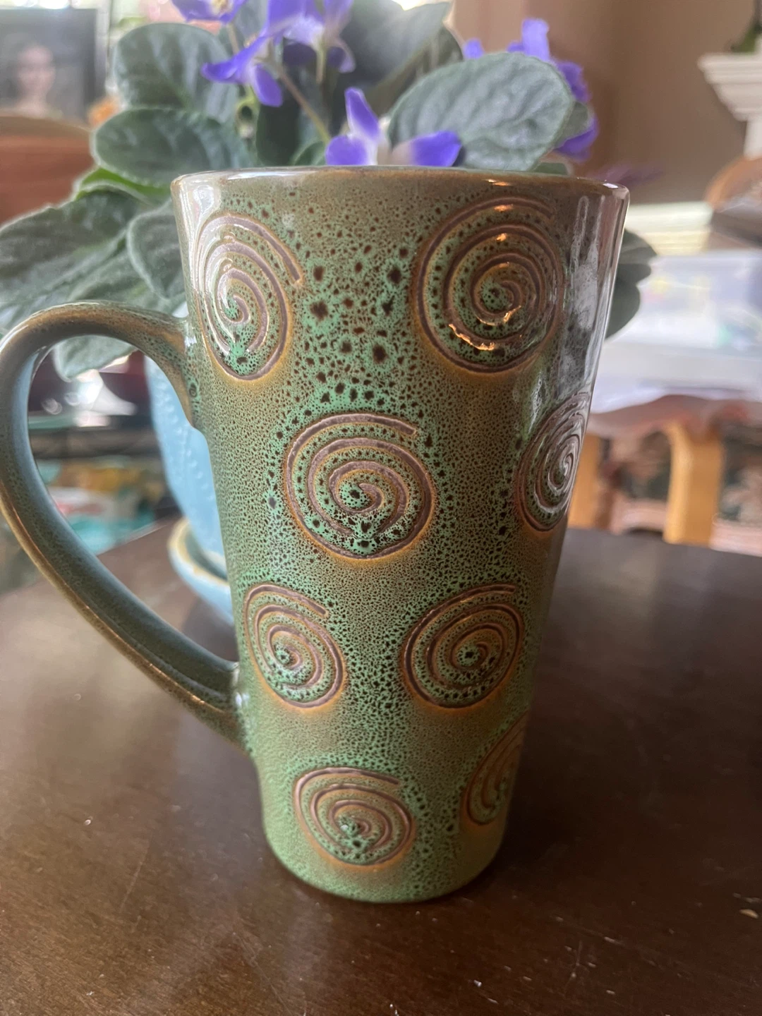 Ceramic Mug, Spiral Pattern, Chocolate Brown Interior, 6 in Tall - photo 5
