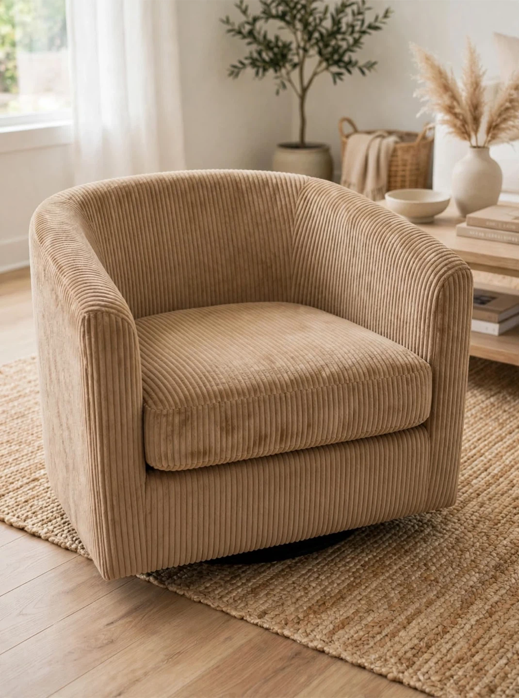 Beige Corduroy Swivel Chair pair - photo 3