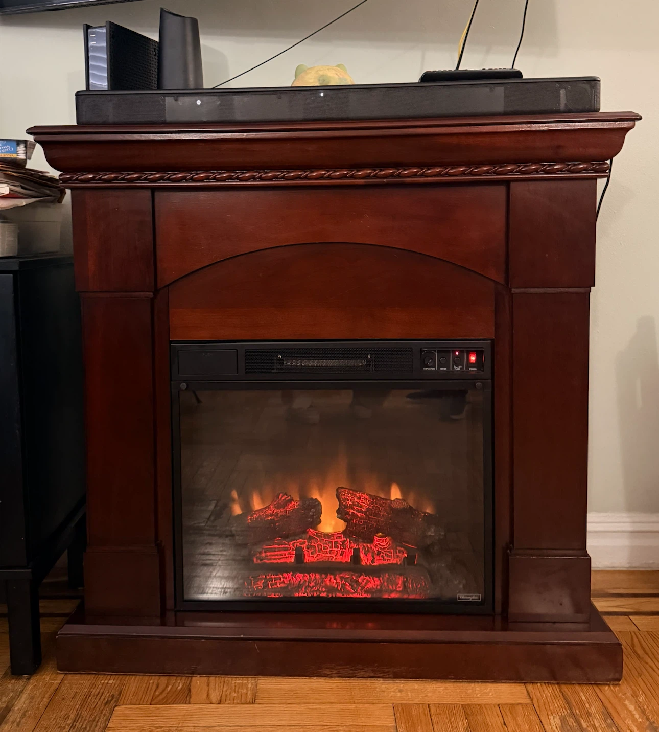 Twin-Star Electric Fireplace with Wooden Mantel