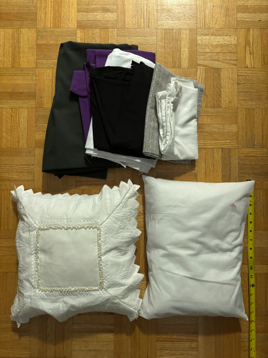 Decorative throw pillows and assorted fabric bundle