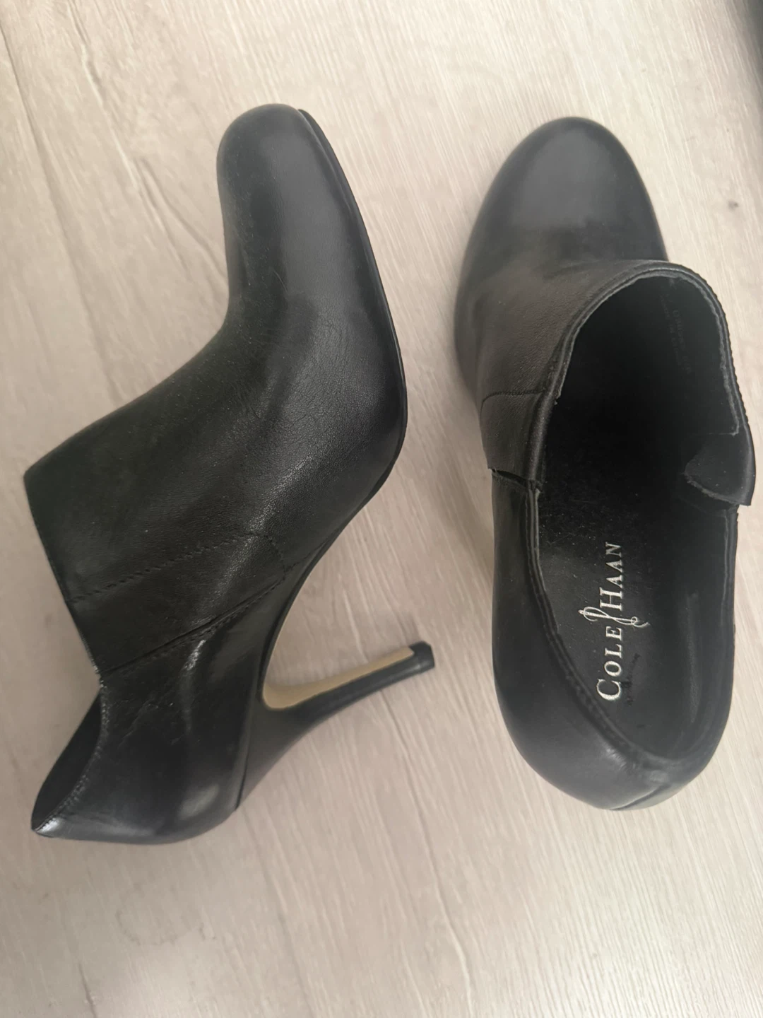 Cole Haan black leather stiletto ankle booties