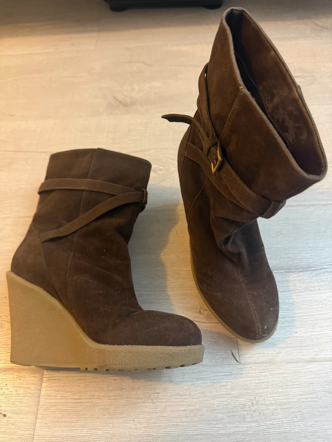 Brown Suede Wedge Boots