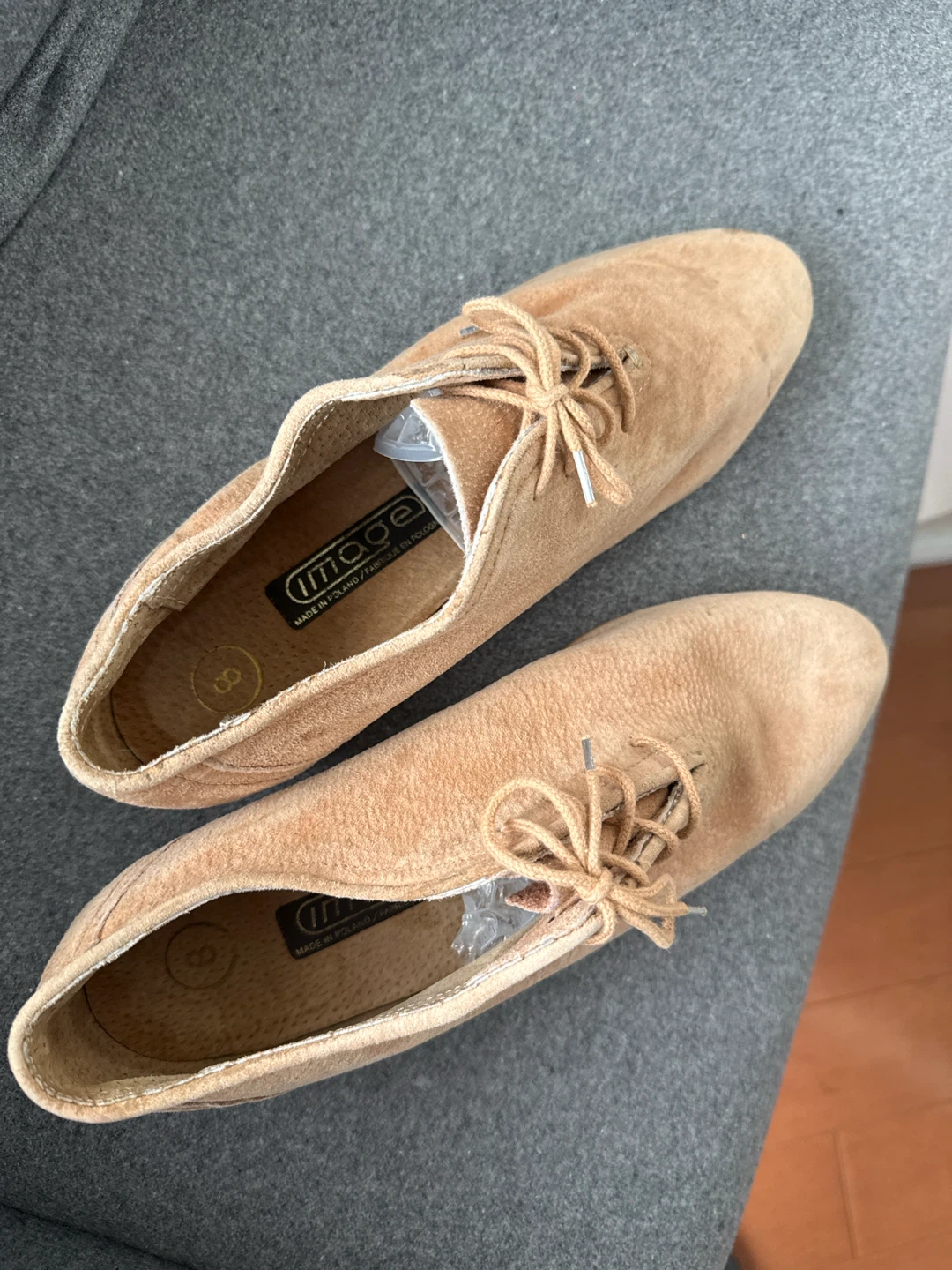 Image Suede Lace-Up Shoes - Beige