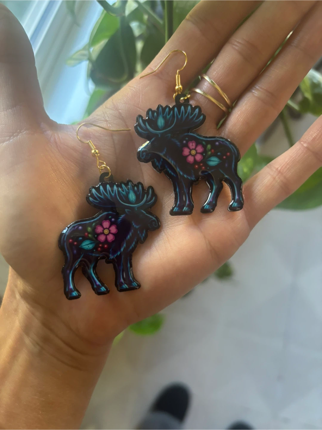 Floral moose earrings