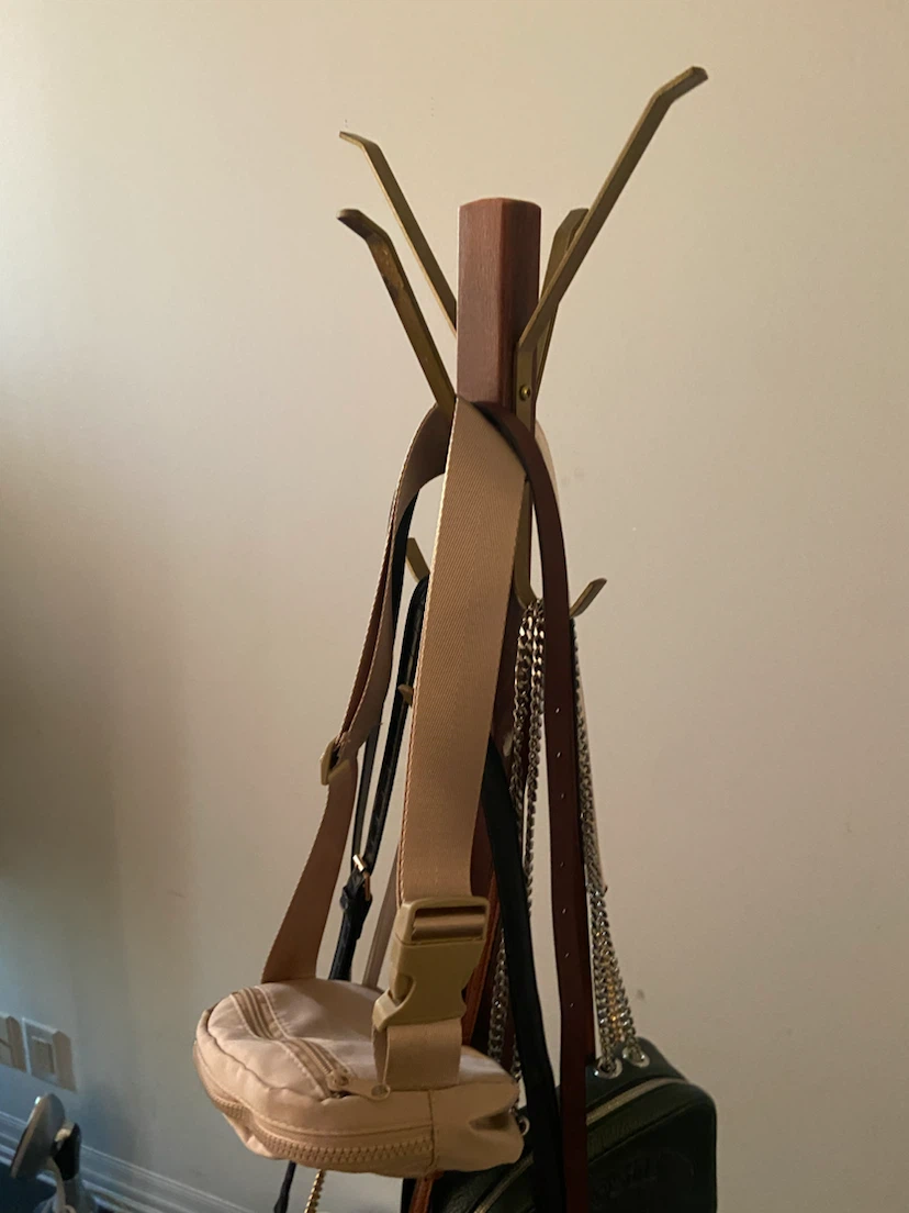 Wooden Coat Rack with Brass Hooks
