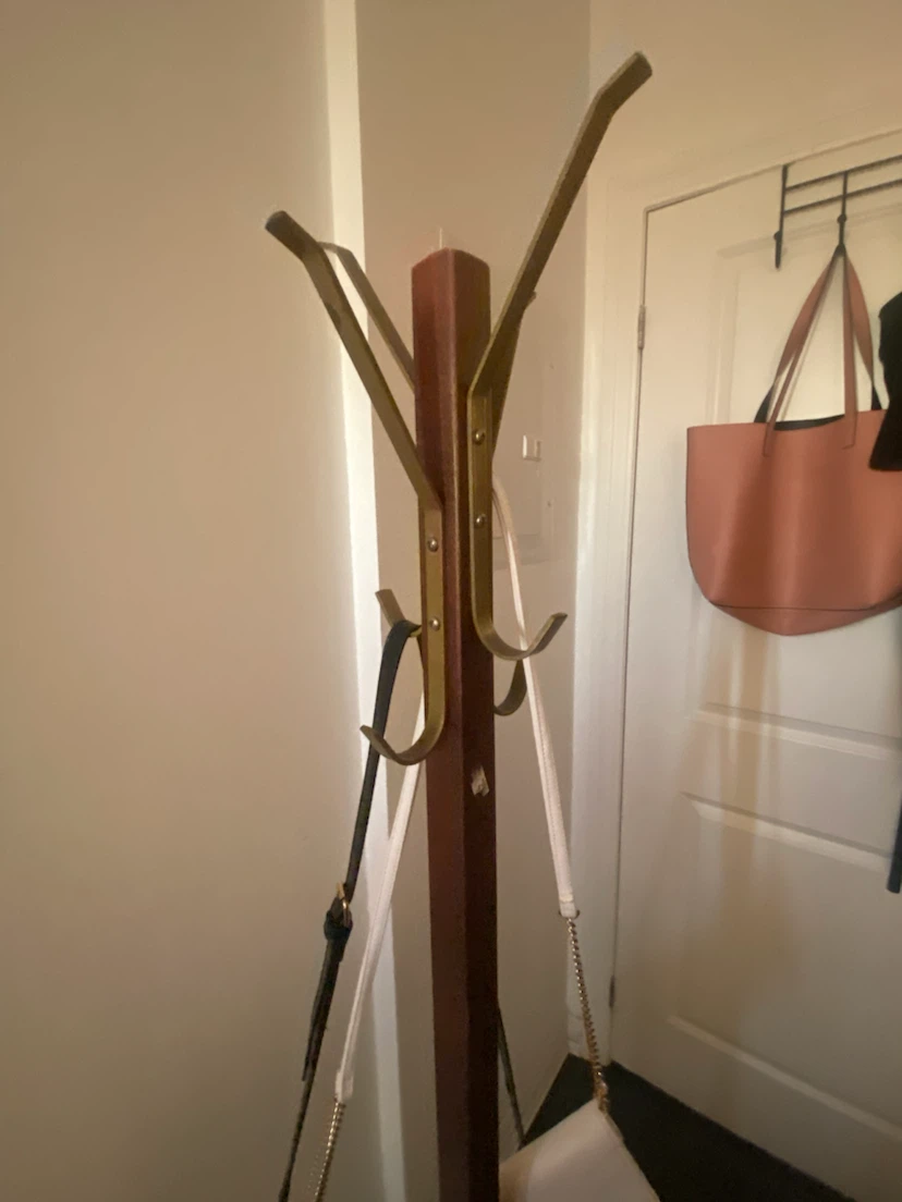 Wooden Coat Rack with Brass Hooks - photo 2