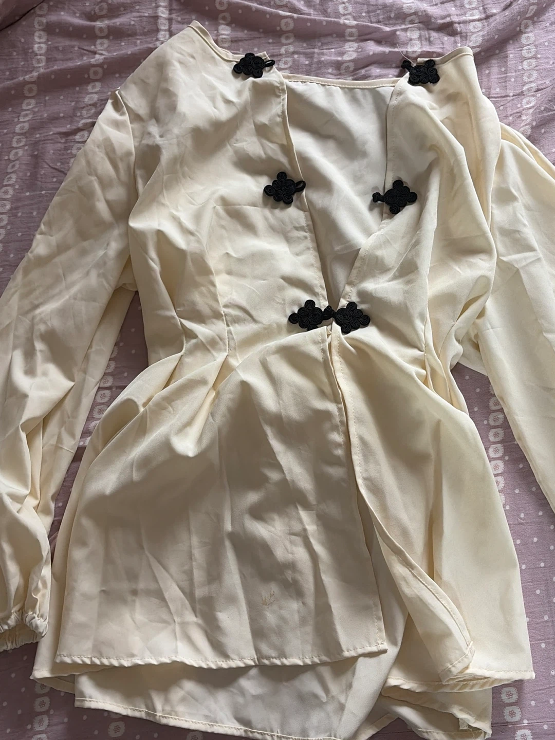 Cream Long Sleeve Top with Chinese Knot Buttons