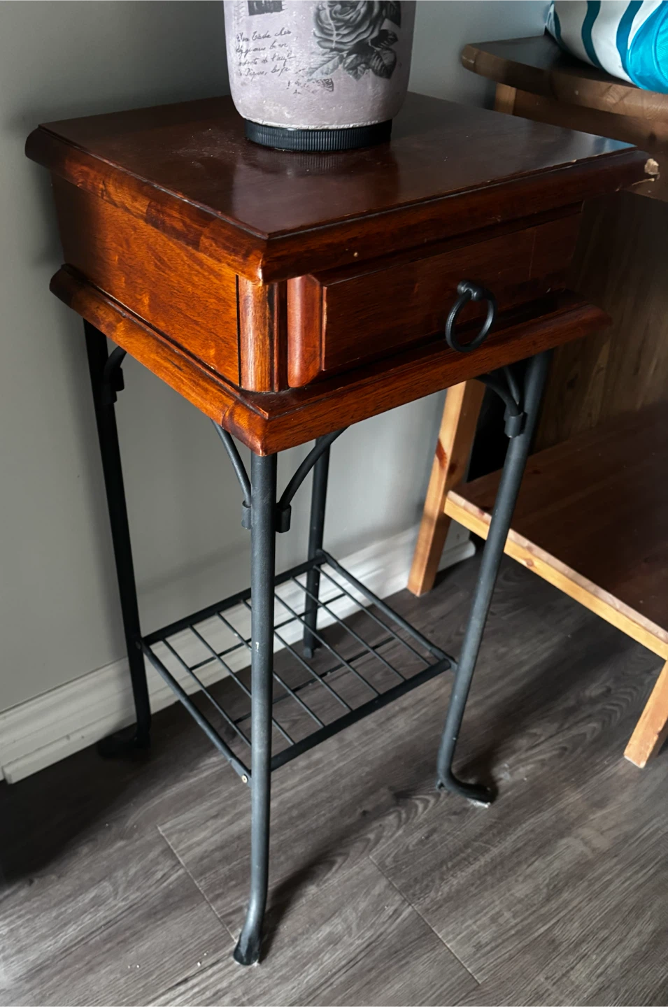 Wood and Metal table with Drawer - photo 2