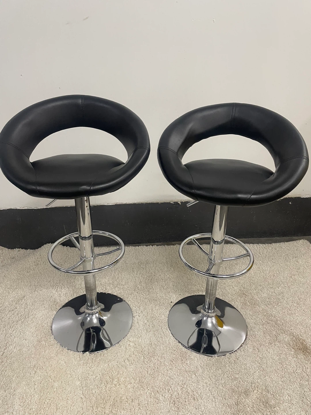 Two Black Faux Leather Bar Stools
