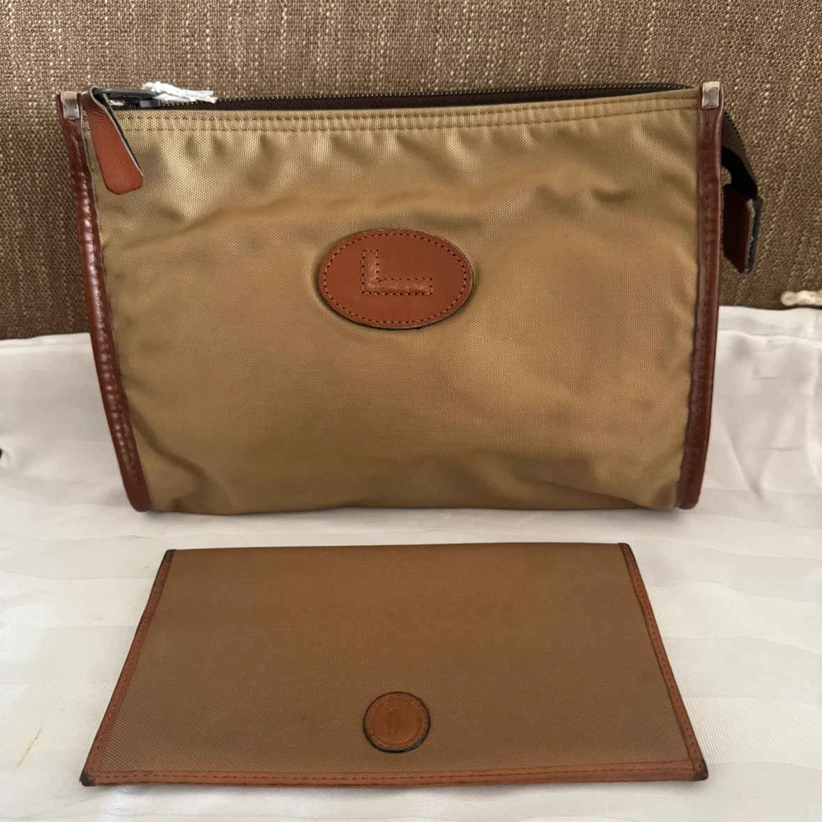 Lancel Paris Beige Pouch and Wallet Set