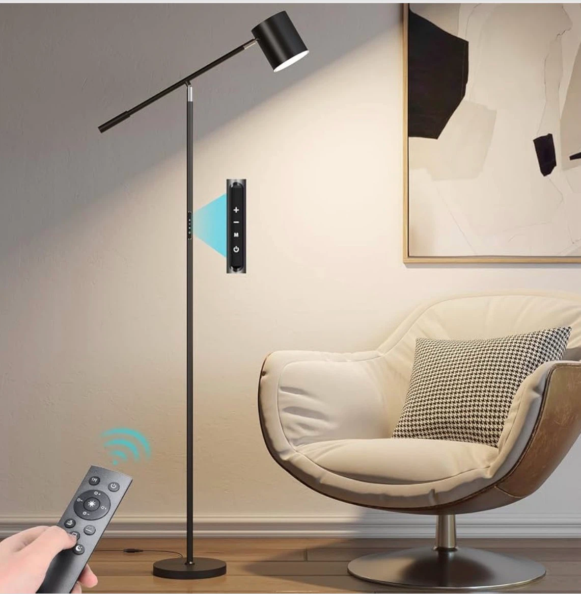 Modern Black LED Floor Lamp with Magnetic Remote
