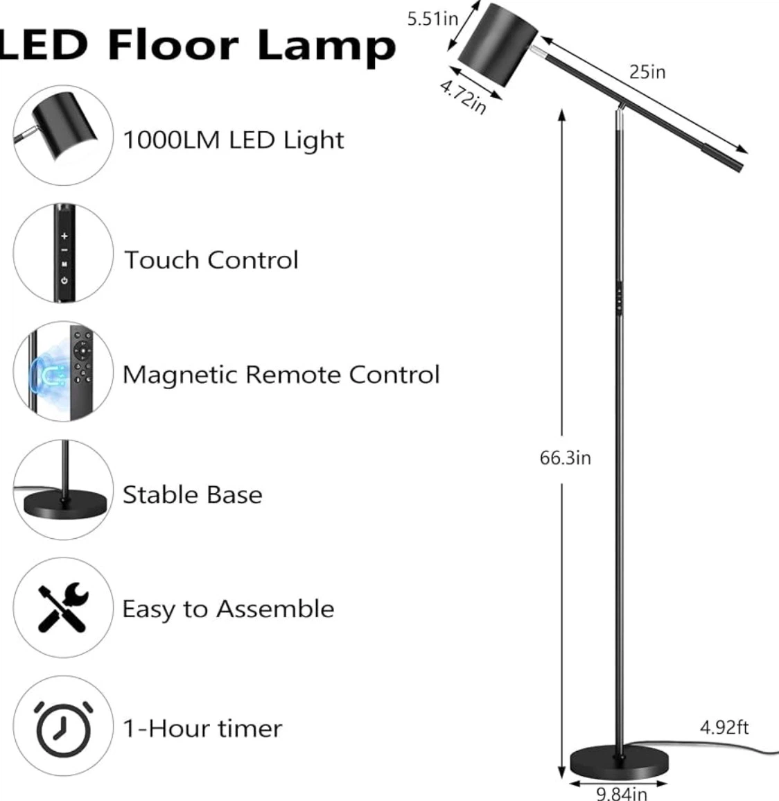Modern Black LED Floor Lamp with Magnetic Remote - photo 2