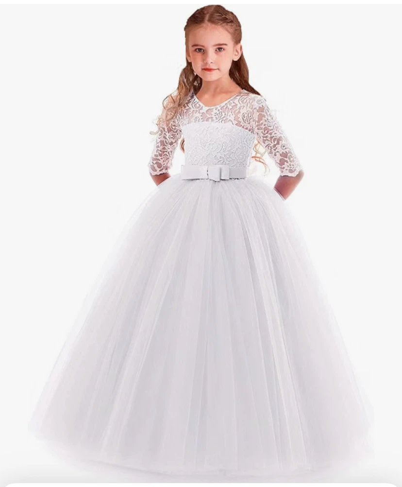 Flower Girl 3/4 Sleeve Tulle Lace Dress Size 7/8