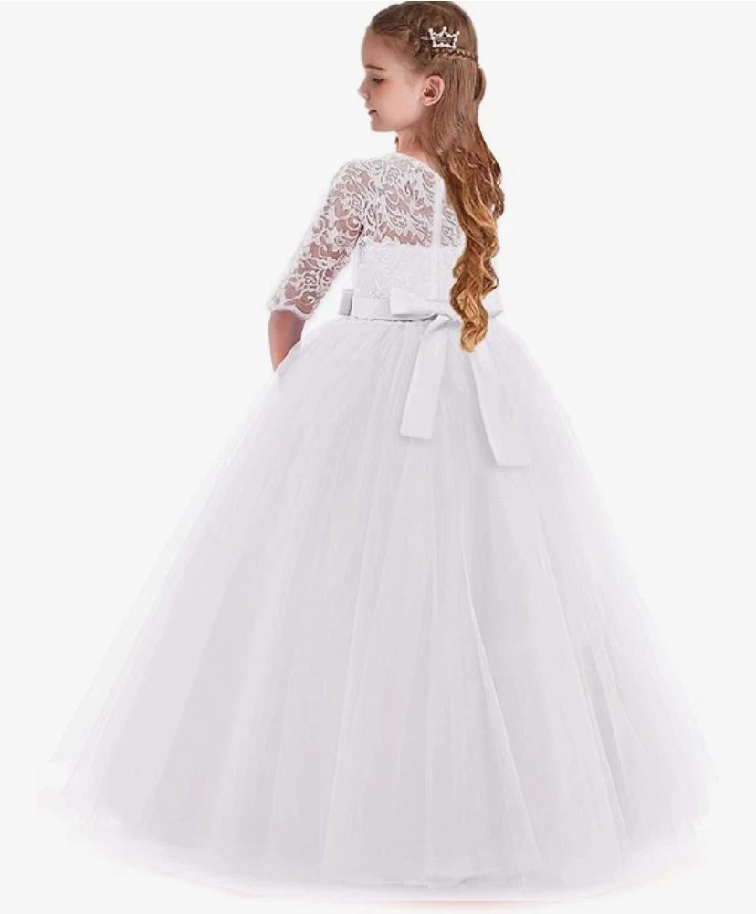 Flower Girl 3/4 Sleeve Tulle Lace Dress Size 7/8 - photo 2