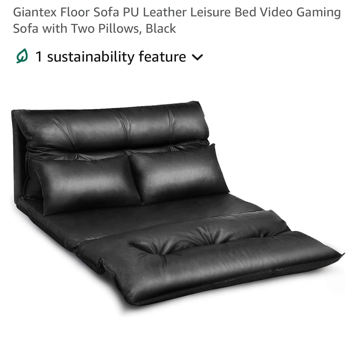 Giantex Black PU Leather Floor Sofa with Two Pillows