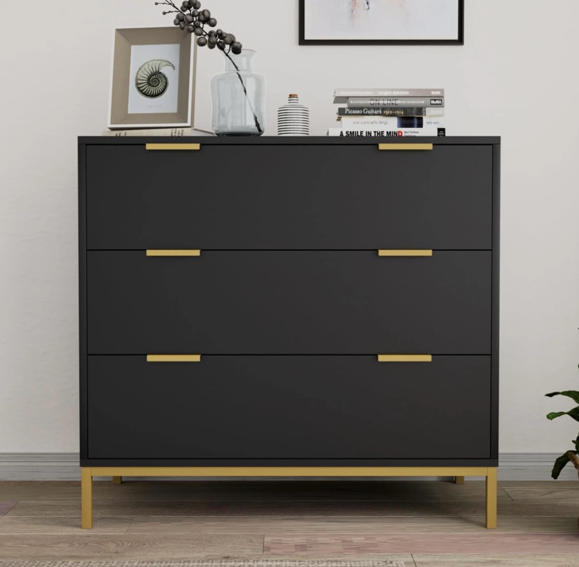 Modern 3-Drawer Dresser with Gold Accents - photo 3