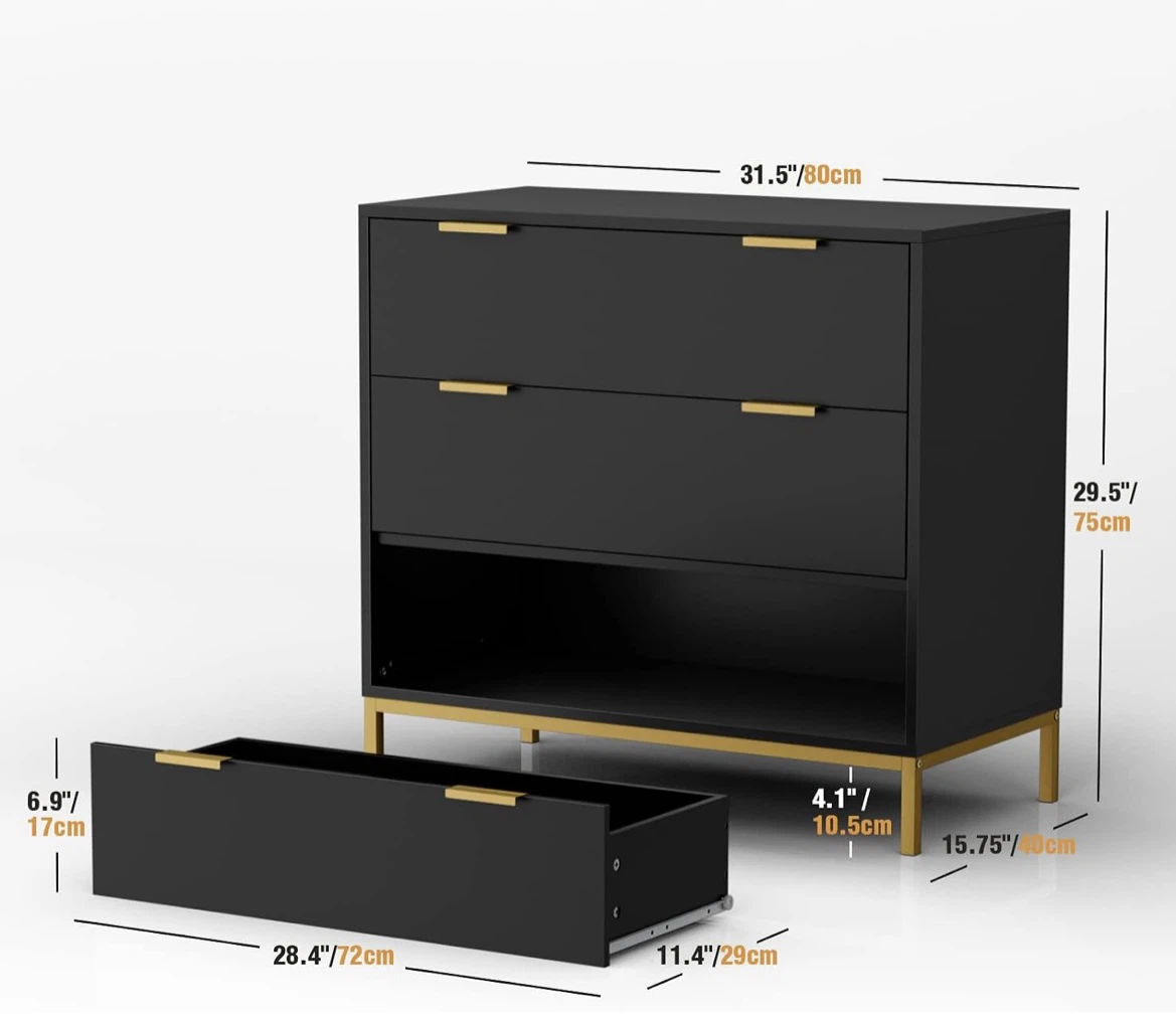 Modern 3-Drawer Dresser with Gold Accents - photo 4
