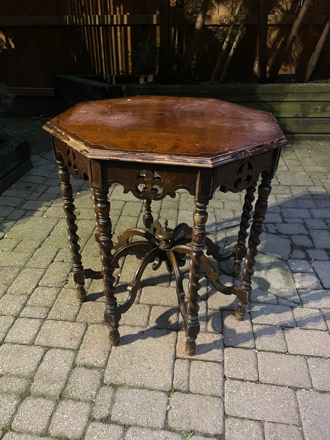 Vintage Solid Wood Octagonal Accent Table Ornate Carved Legs