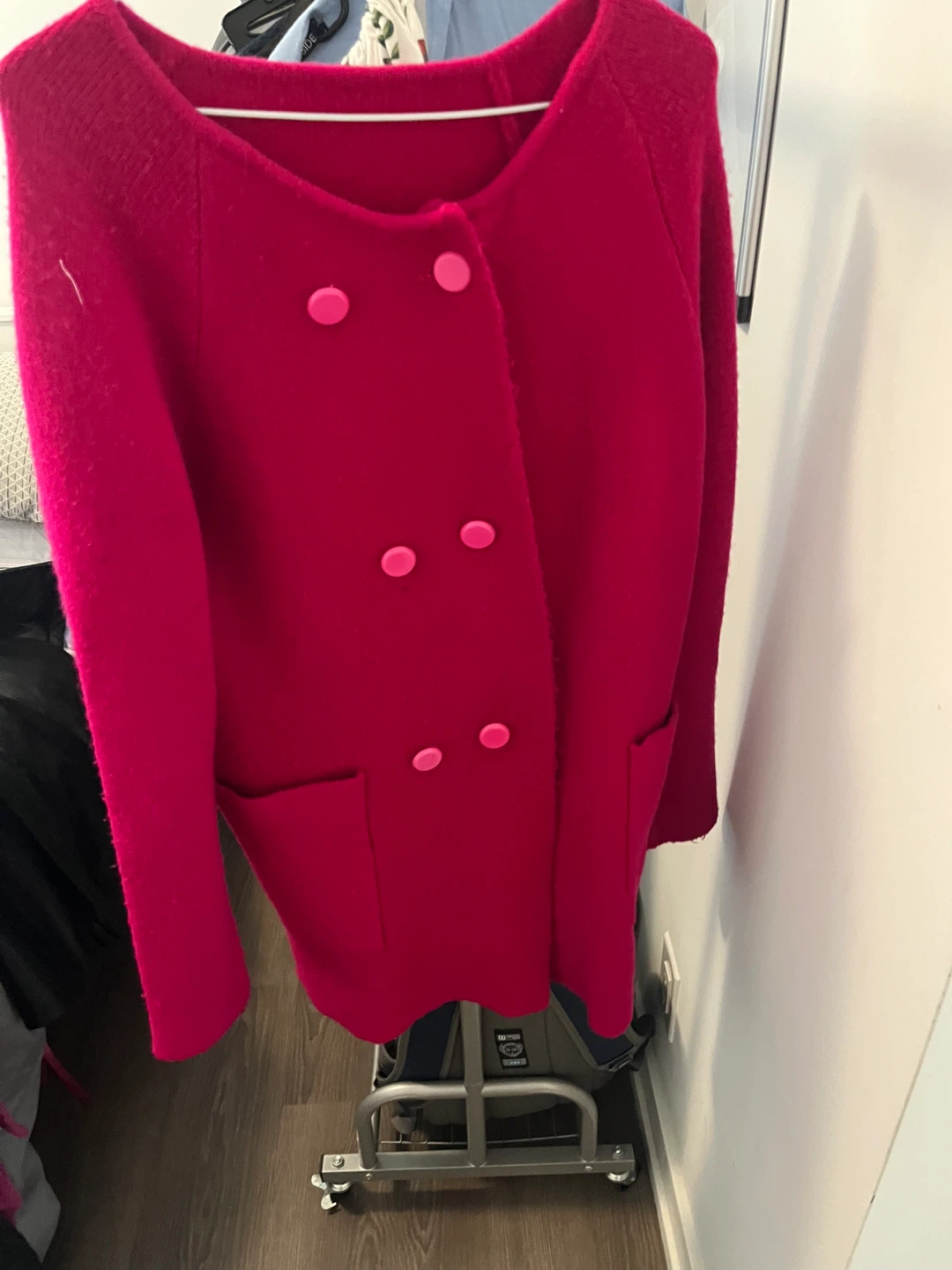 Hot Pink Double-Breasted Wool Coat