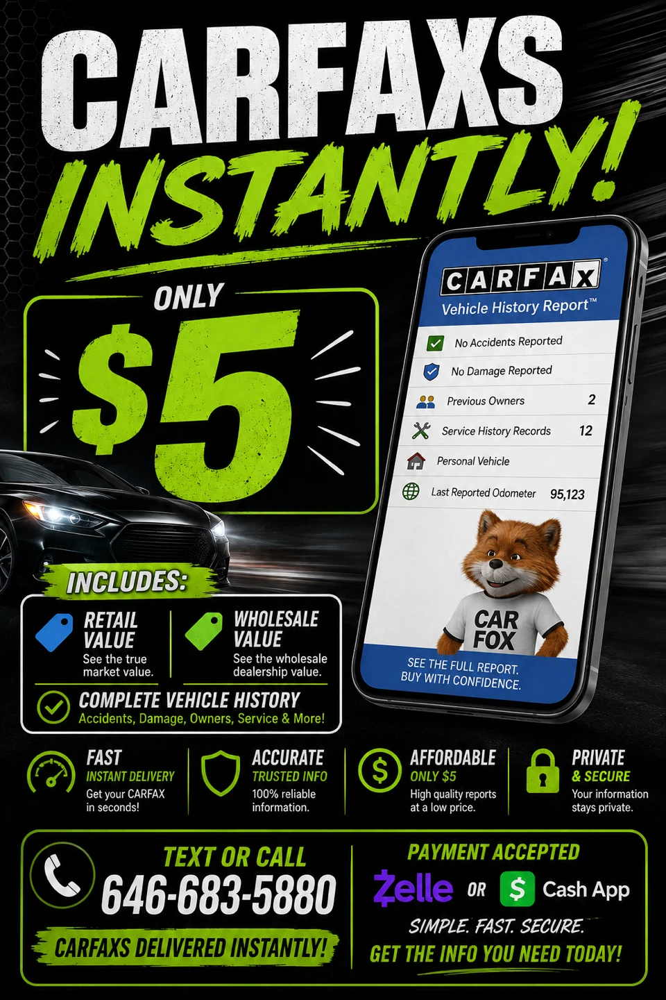 🚗 CARFAX REPORTS — ONLY $5!