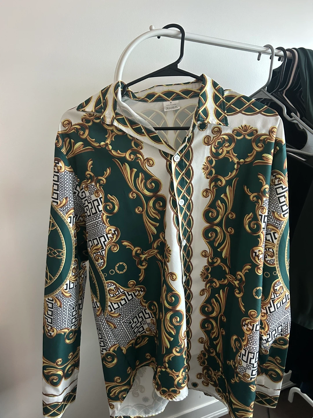 Green and Gold Baroque Print Shirt