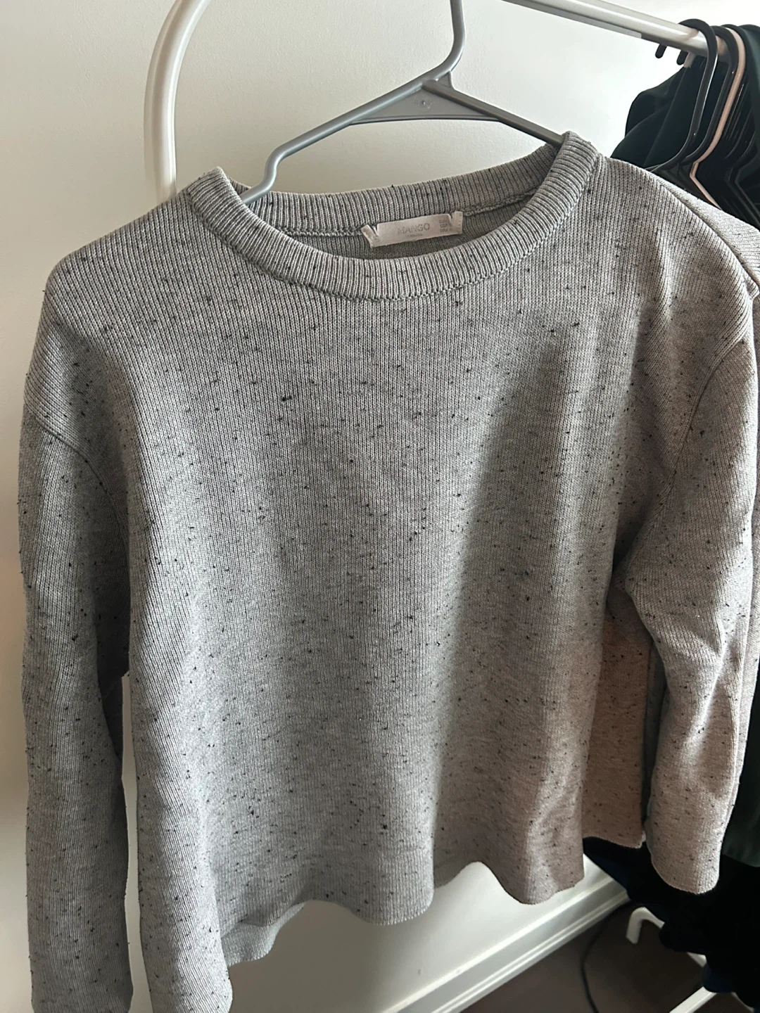 MANGO Grey Speckled Knit Sweater