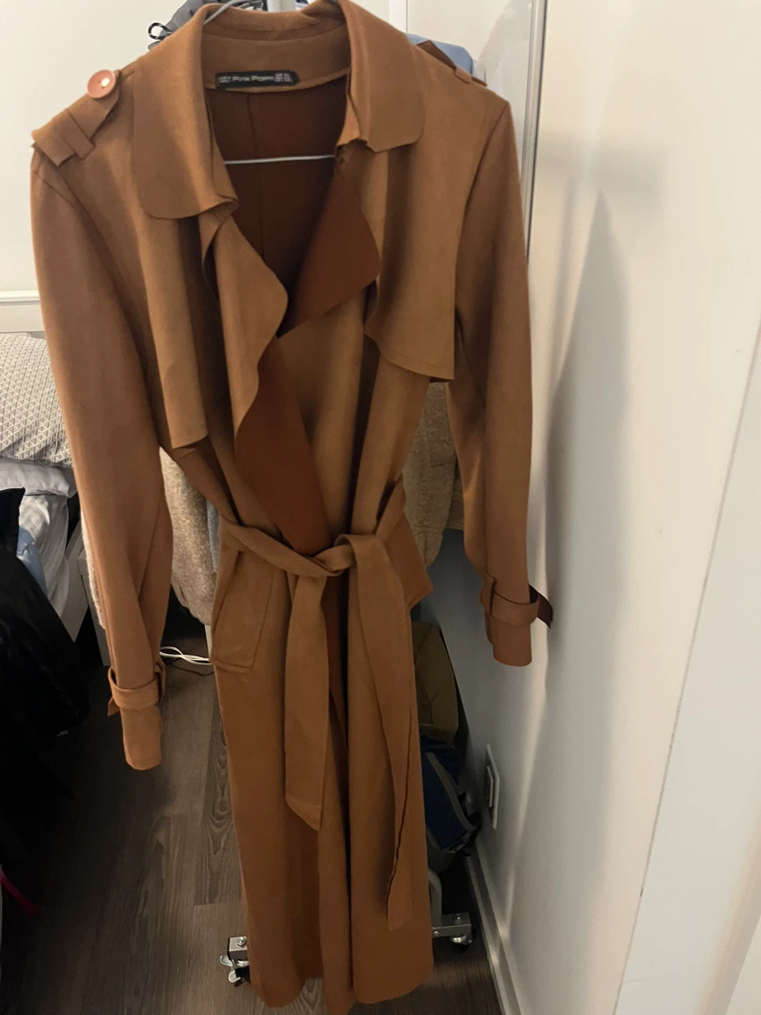 Pink Pomp Camel Trench Coat