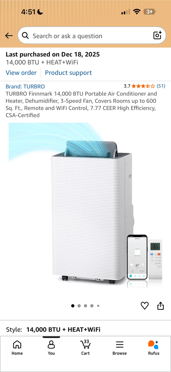 TURBRO Finnmark 14,000 BTU Portable Air Conditioner & Heater