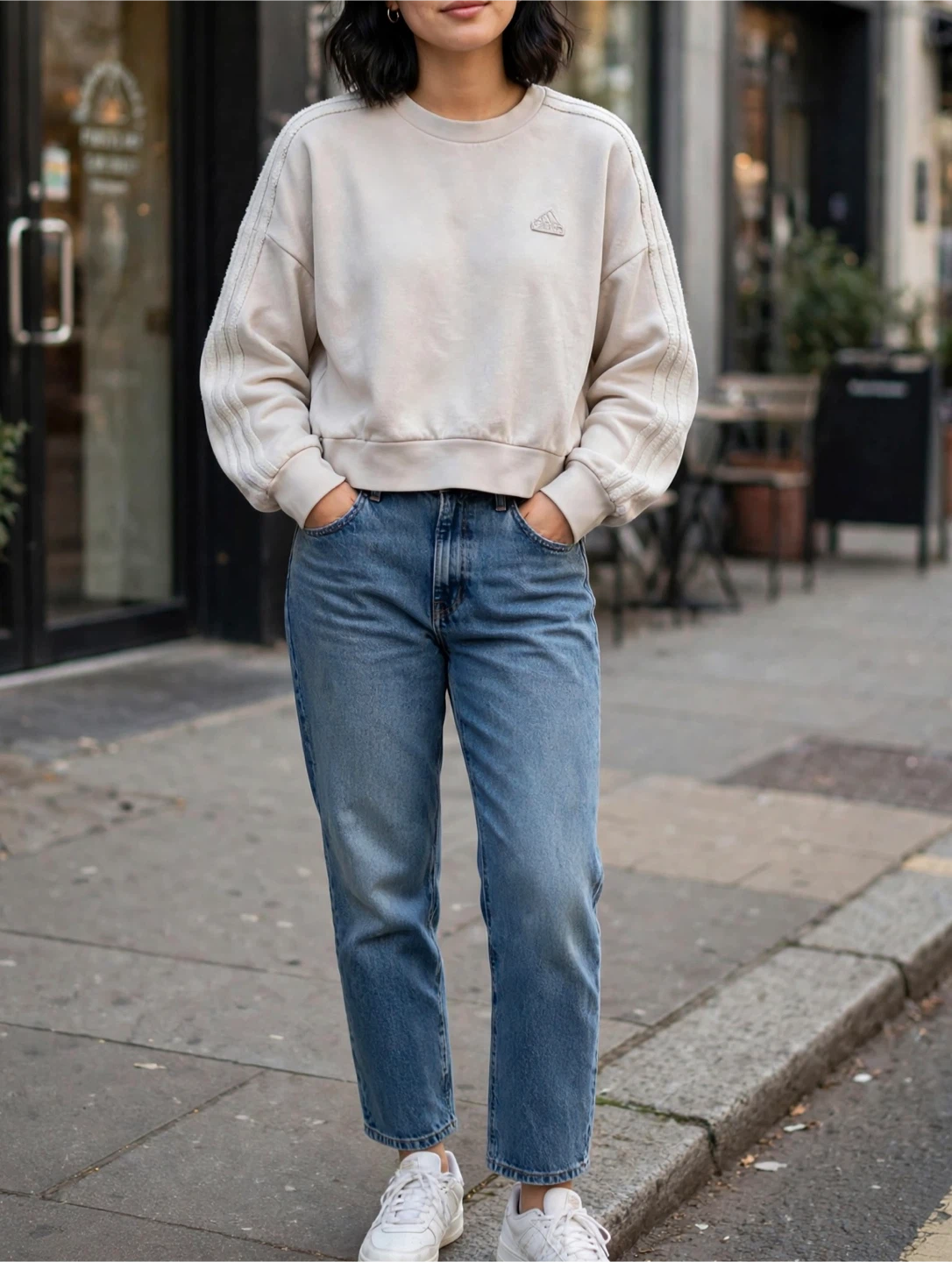 Adidas beige cropped sweatshirt - photo 4