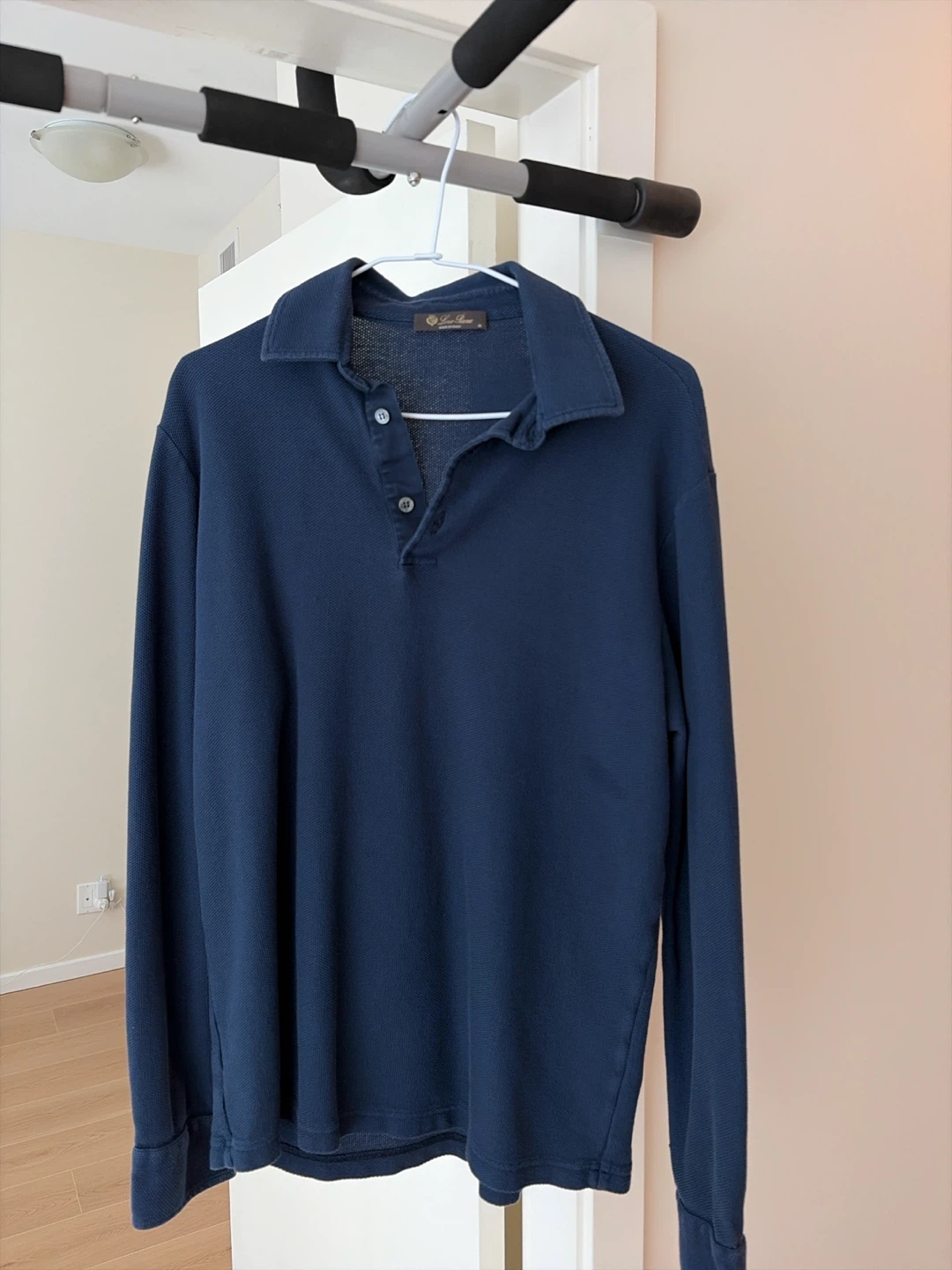 Loro Piana Navy Blue Long Sleeve Polo Shirt