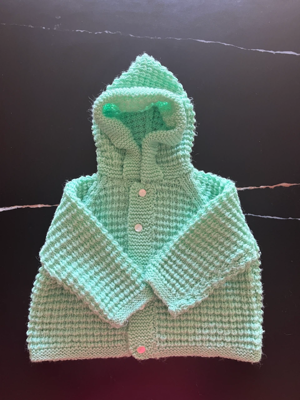 Hand-Knit Mint Green Baby Hoodie