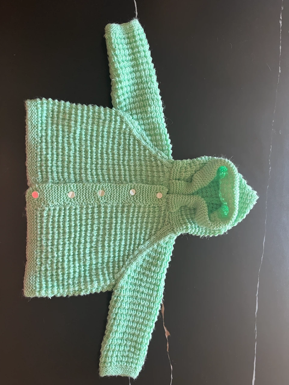 Hand-Knit Mint Green Baby Hoodie - photo 2