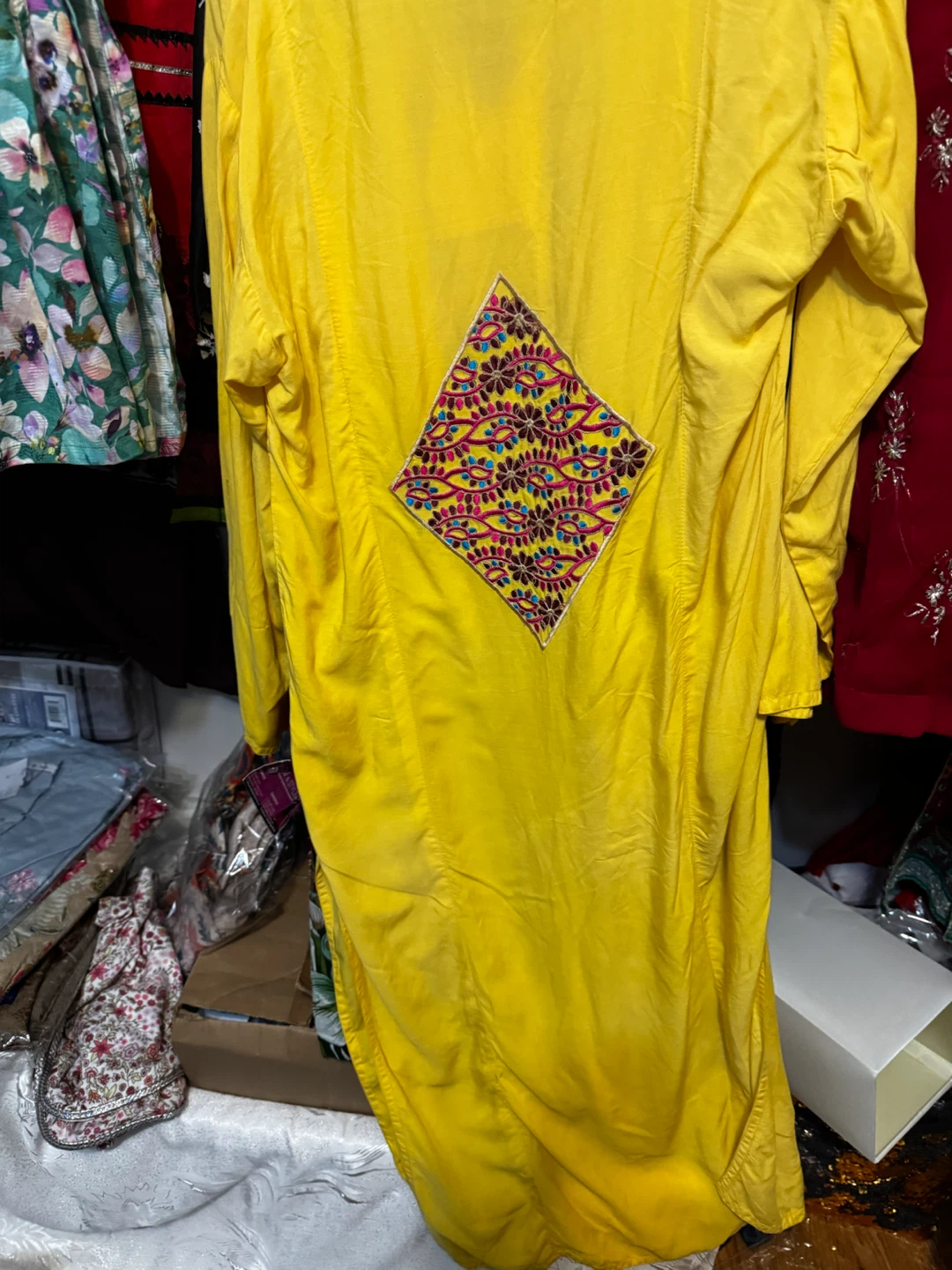Bright Yellow Embroidered Kurti