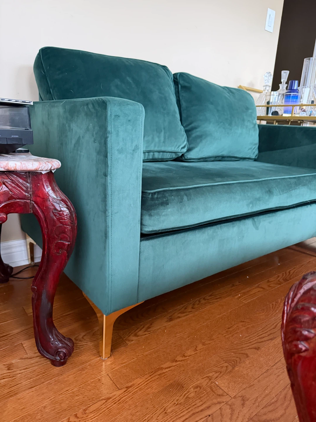 Dark Green Velvet Loveseat